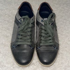 STEVE MADDEN P-Corsed Leather sneaker Size 8 Black, Gray and Brown.